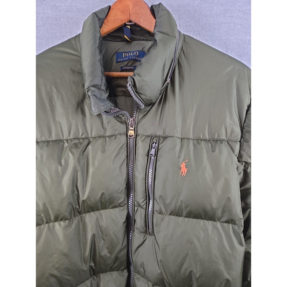 Polo Ralph Lauren XL Performance Puffer Down Jacket Coat Olive Green Full Zip